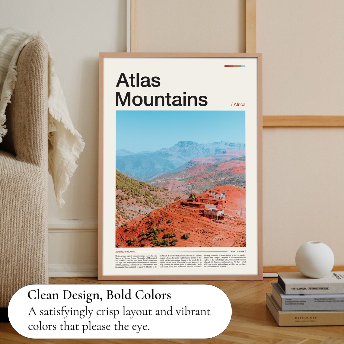 Atlas Mountains Morocco Red Berber Village Valley Travel Poster - Image 3