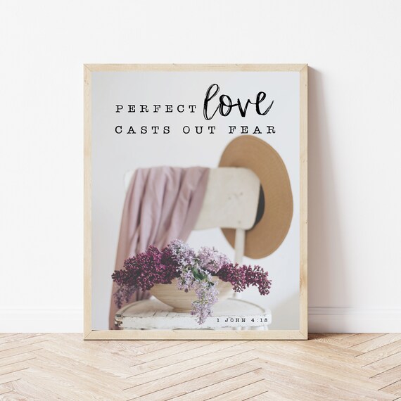 Boho Bible Verse Wall Art Perfect Love Casts Out Fear 1 John 418 Rustic Farmhouse Scripture Sign Christian Gift Women Baptism Gifts