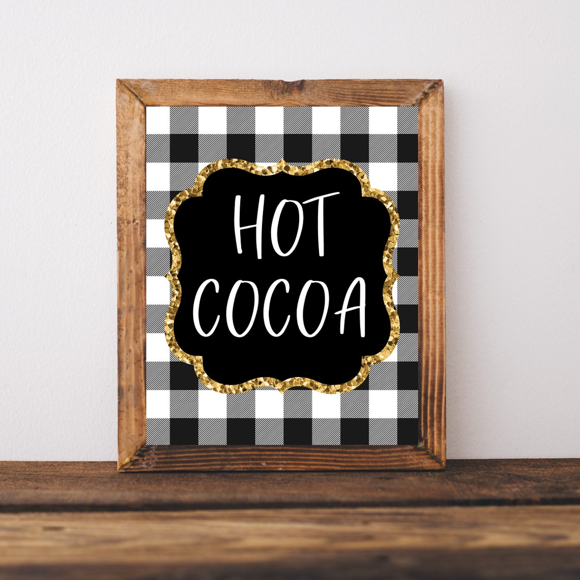Hot Cocoa Buffalo Plaid Christmas Sign Gold Glitter Holiday Poster