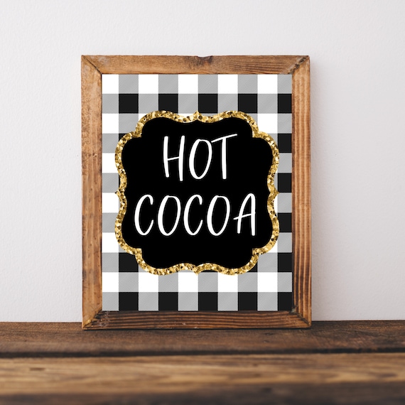 Hot Cocoa Buffalo Plaid Christmas Sign Gold Glitter Holiday Poster