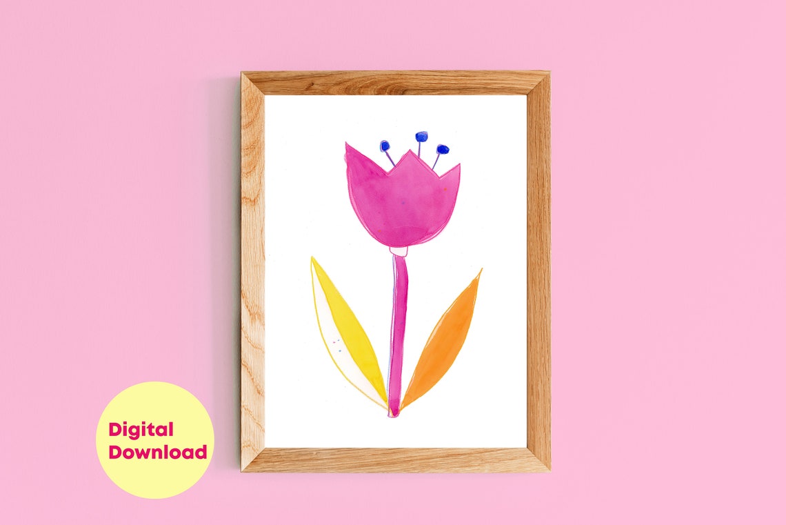 Pink Tulip Watercolor Floral Botanical Spring Flower Art Poster