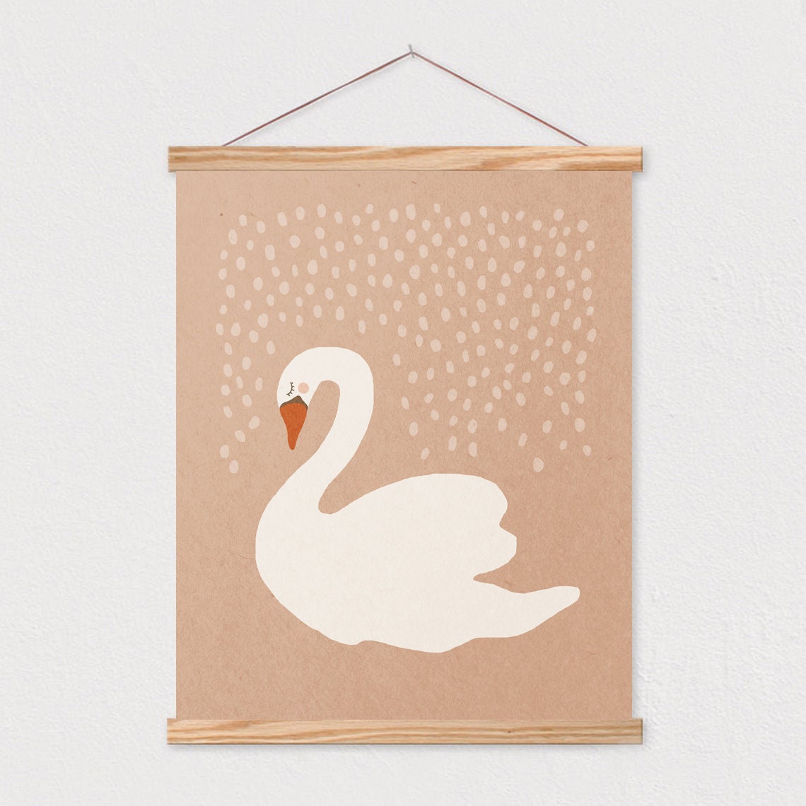 Minimalist White Swan Blush Pink Dots Modern Nursery Art Poster - Image 2