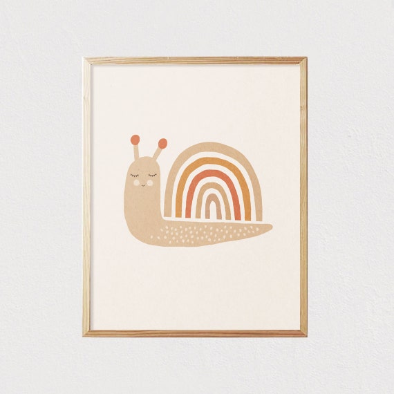 Snail Rainbow Illustration Art Neutral Boho Kids Art Earth Tones Nursery Room Interior Decor Mid Century 16x20