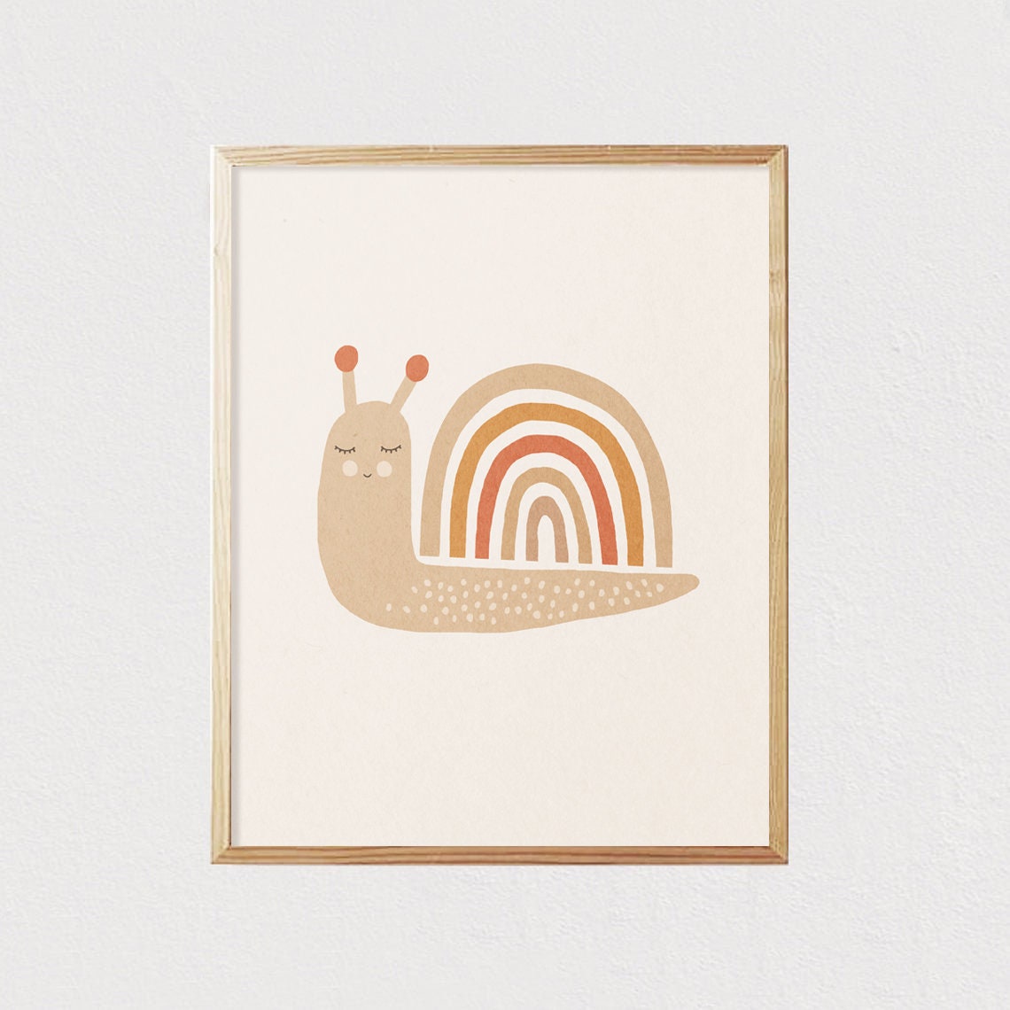 Snail Rainbow Illustration Art Neutral Boho Kids Art Earth Tones Nursery Room Interior Decor Mid Century 16x20