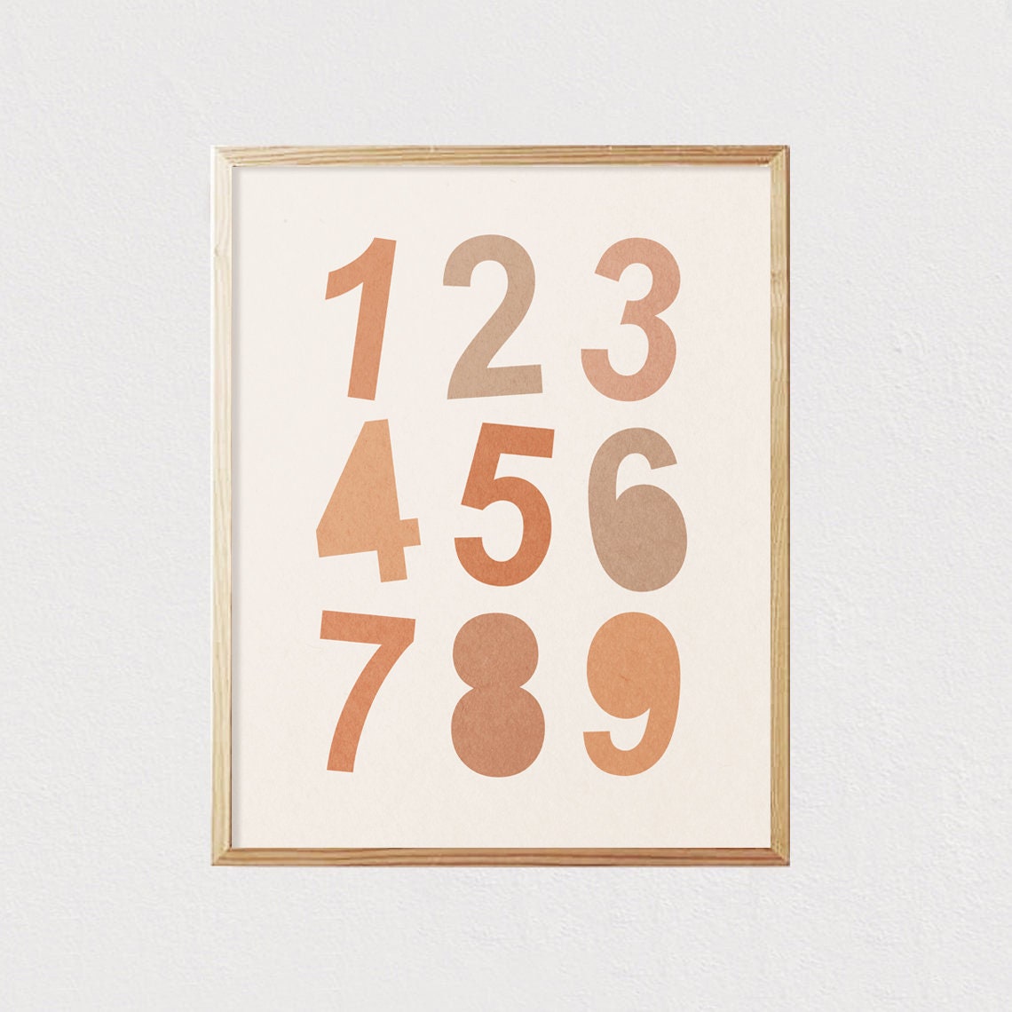 Boho Numbers 1 to 9 in Warm Earth Tones Kids Nursery Wall Poster