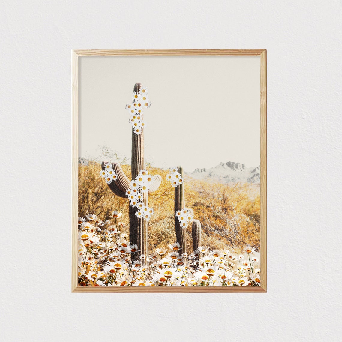 Saguaro Cactus with White Daisies Desert Landscape Wall Poster - Image 2