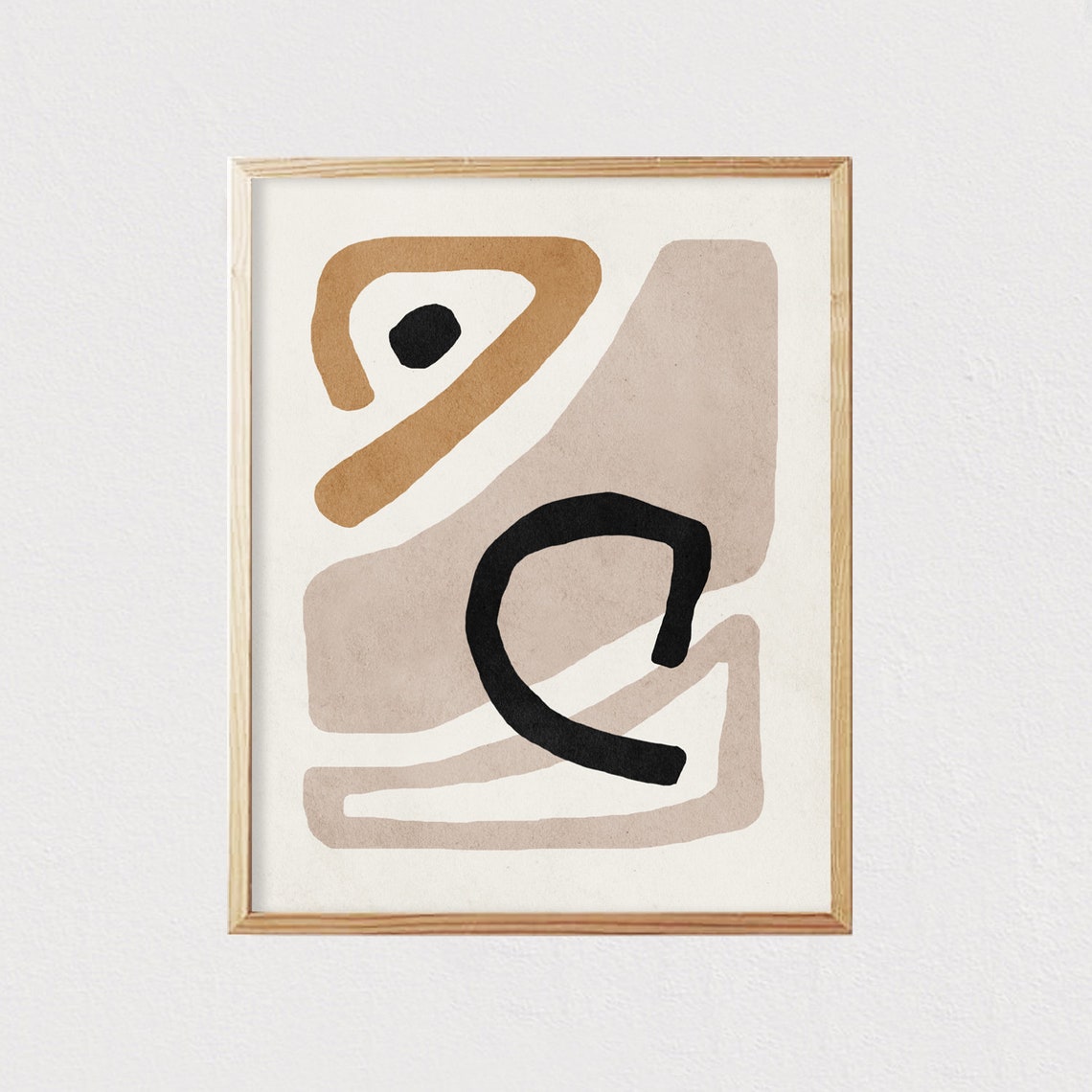 Abstract Art Shapes Neutral Print Mid Century Modern Wall Art Minimalist Geometric Interior Decor 16x20