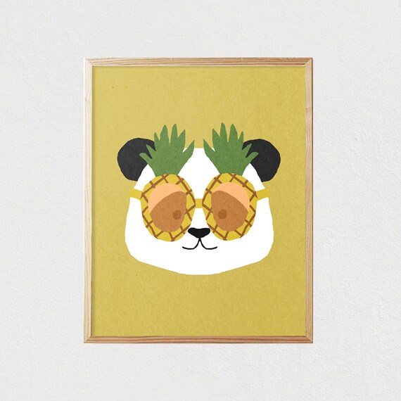 Panda Pineapple Sunglasses Funny Tropical Animal Kids Poster
