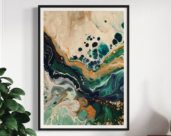 Green Marble Art Print Natures Palette Emerald Acrylic Pour Fluid Painting Contemporary Design Colourful Statement Artwork Gift For Home