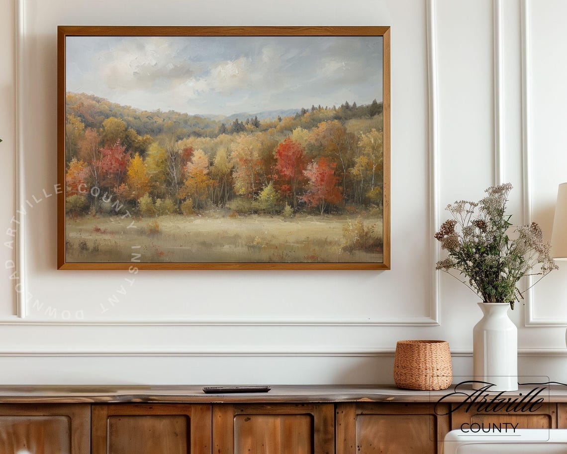 Golden Autumn Forest With Red Maple Trees Fall Landscape Poster - Image 4