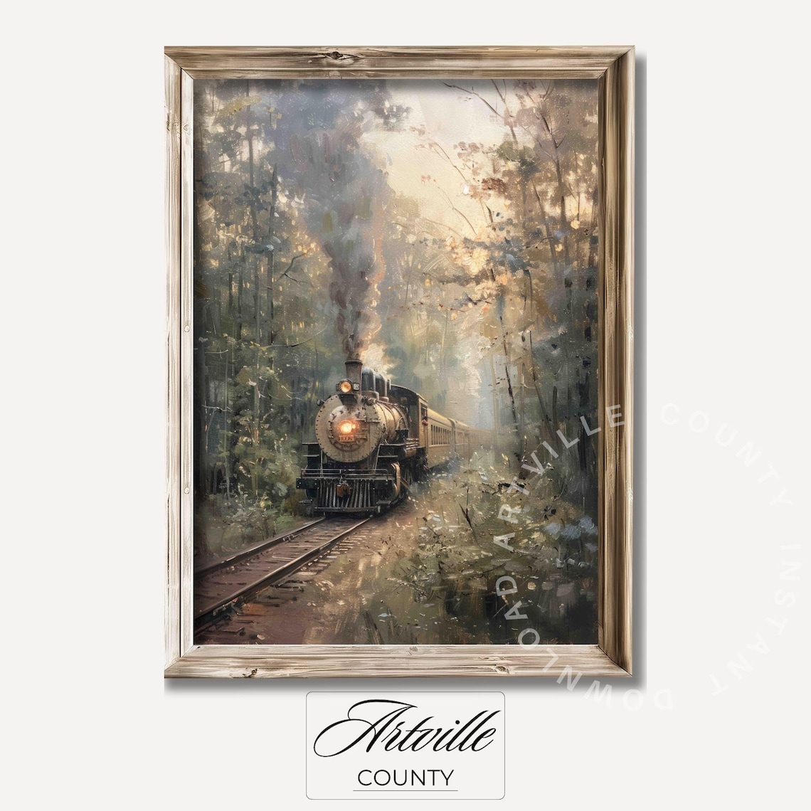 Vintage Steam Train Art, Countryside Sunset Print