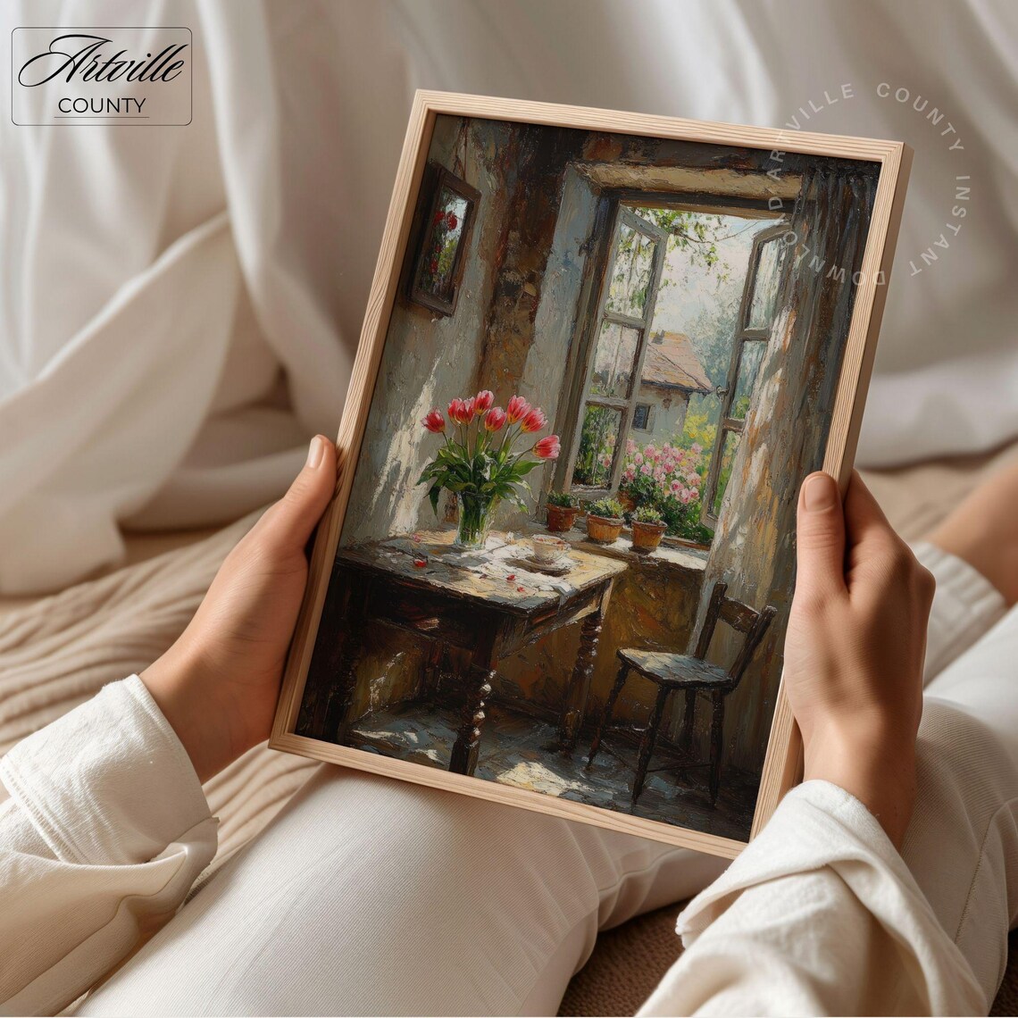 Pink Tulips Vintage Still Life Art Print
