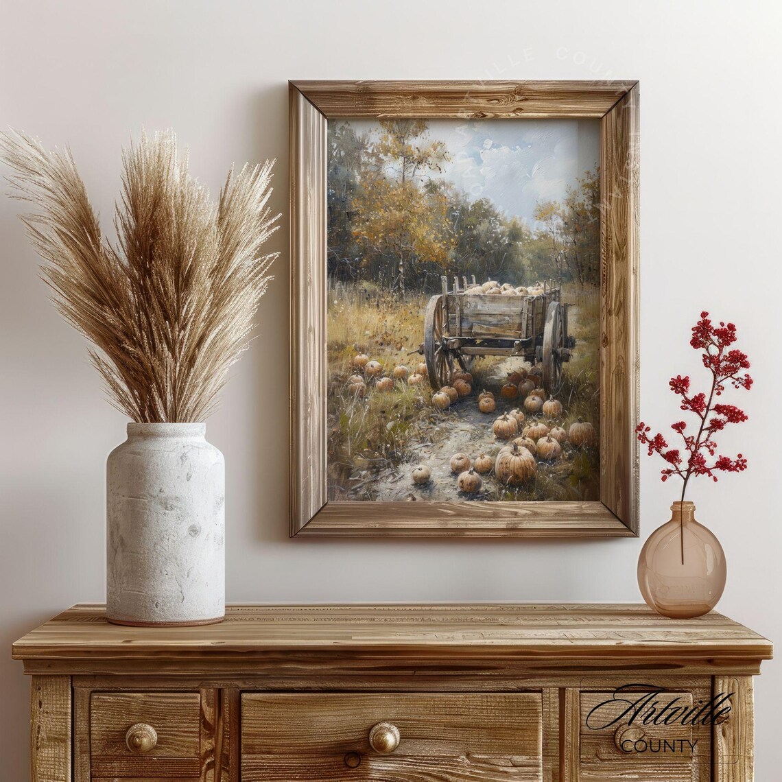 Pumpkin Harvest Cart in Golden Autumn Field Vintage Farm Poster - Image 5