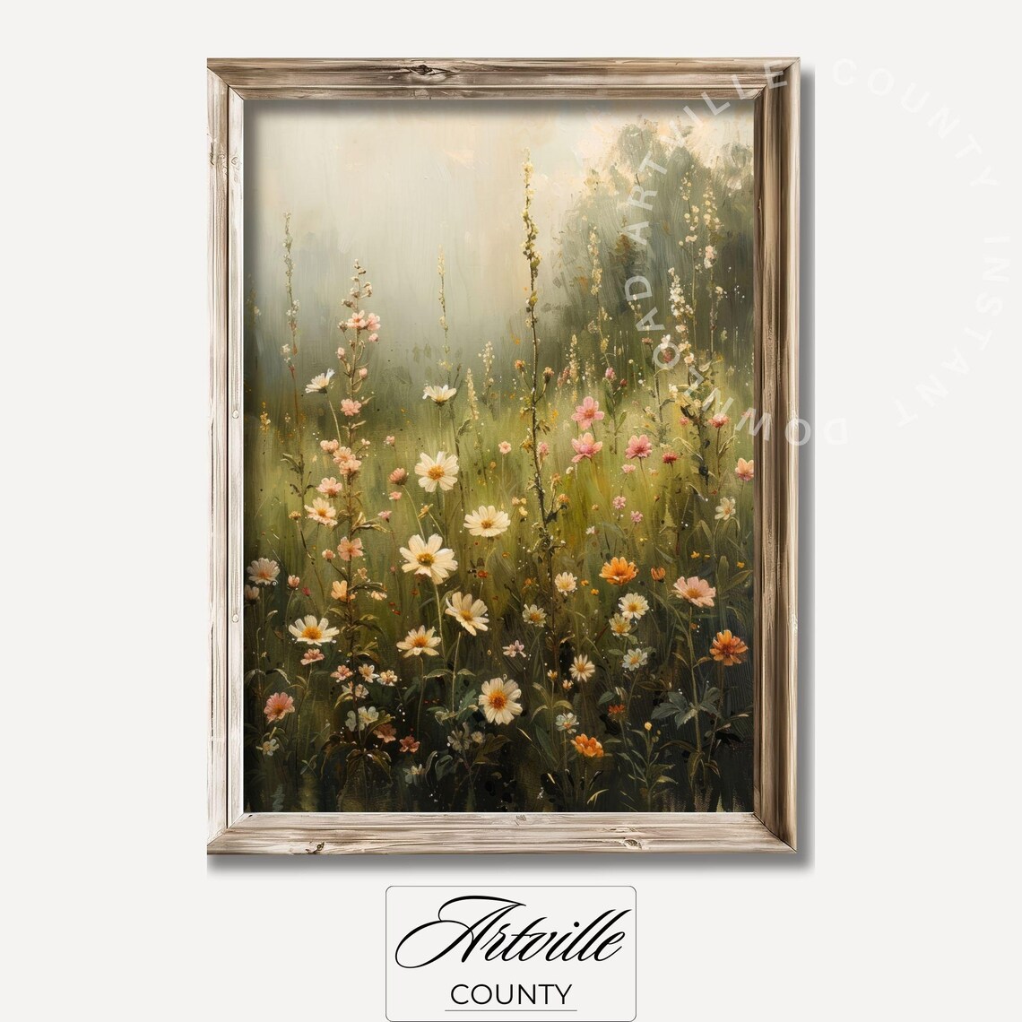 Wildflower Field Landscape Painting Wall Art Print