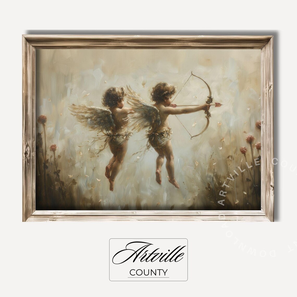Muted Victorian Cupids Art Print, Vintage Angel Art