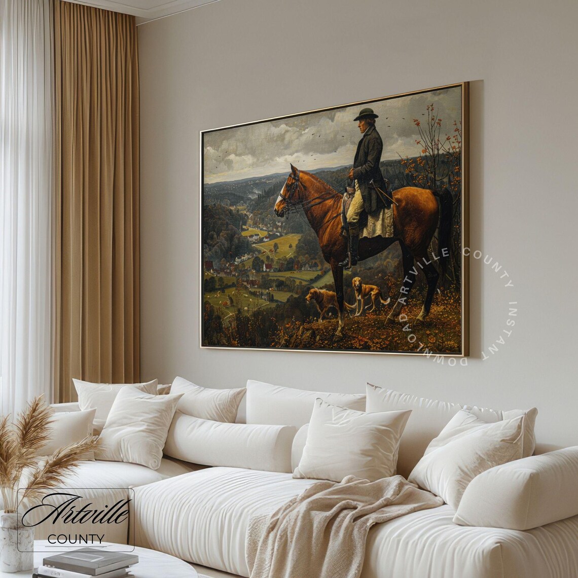 Equestrian Rider Valley Village Vintage Autumn Hunting Poster - Image 3