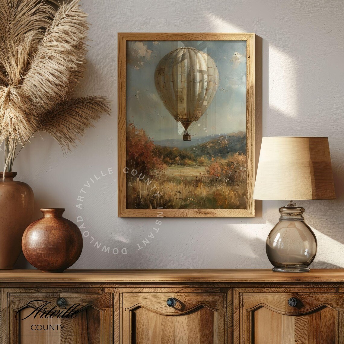 Vintage Hot Air Balloon Over Autumn Countryside Landscape Poster - Image 4
