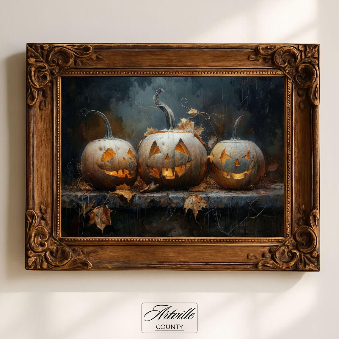 Dark Halloween Pumpkins Vintage Poster Print