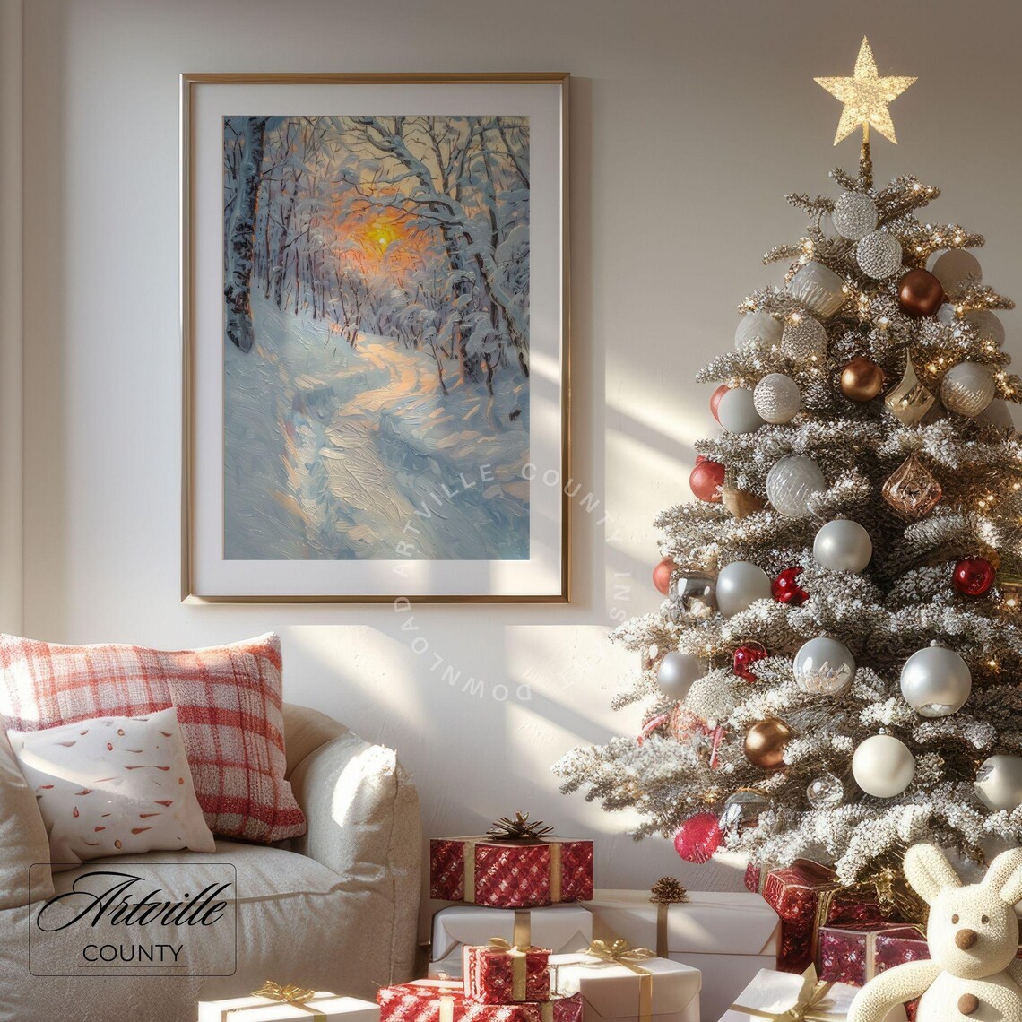 Winter Forest Path at Sunrise Snowy Trees Golden Glow Poster - Image 5