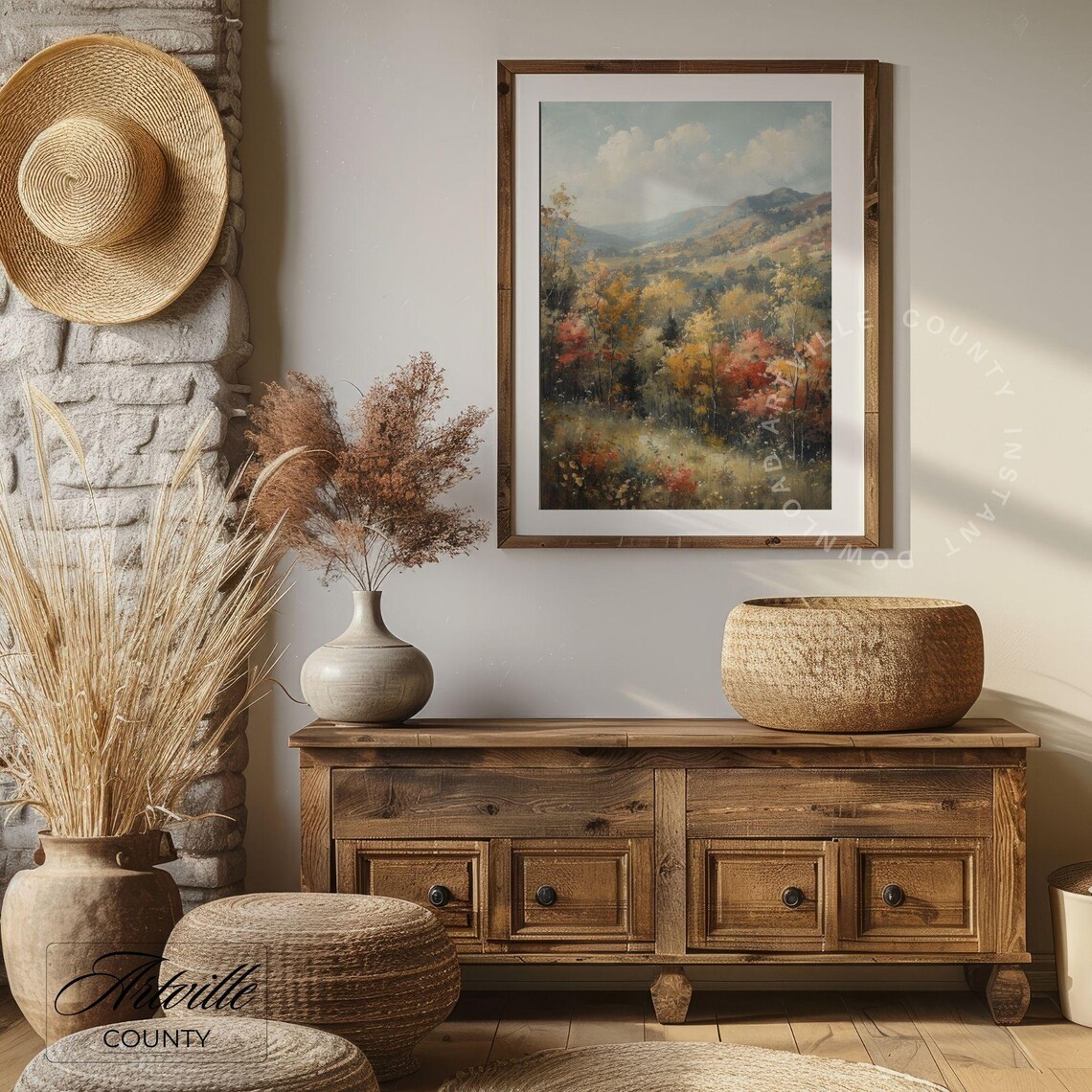 Vintage Fall Landscape Painting, Autumn Mountain Print - Image 3
