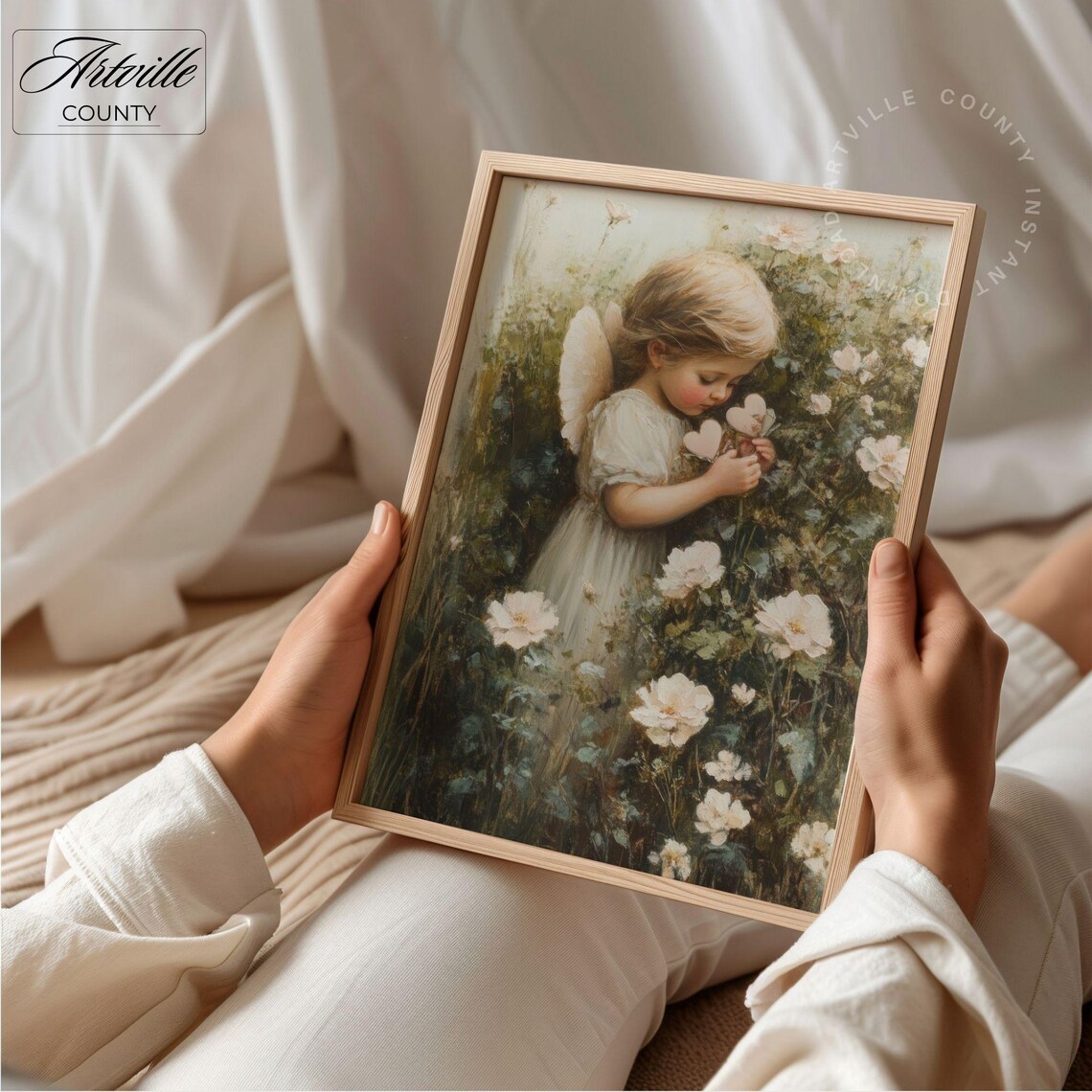 Angel Girl Wildflowers Vintage Nursery Floral Painting Poster - Image 4