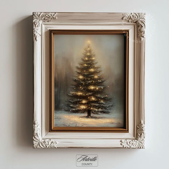 Vintage Christmas Tree Poster Print, Winter Holiday Decor