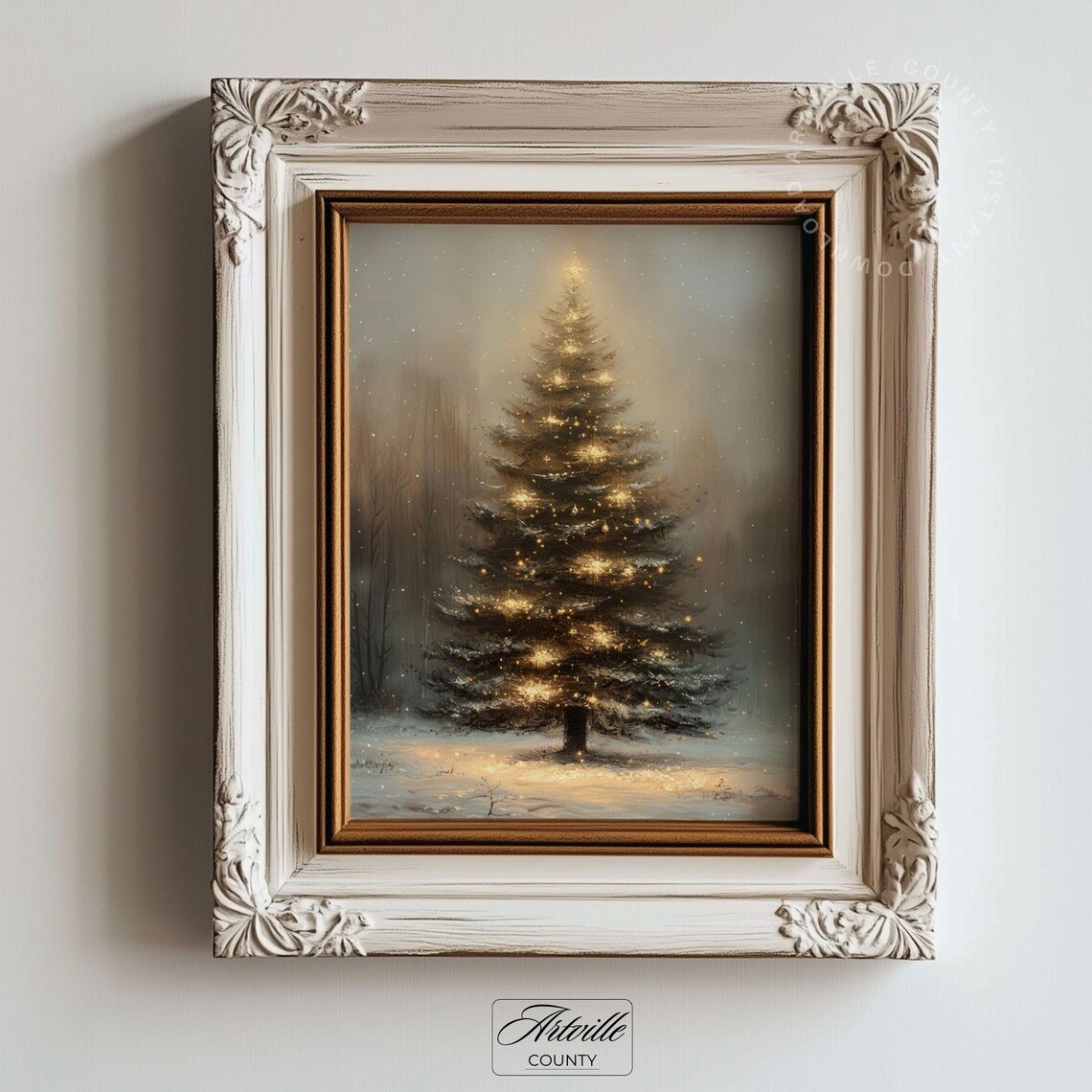 Vintage Christmas Tree Poster Print, Winter Holiday Decor