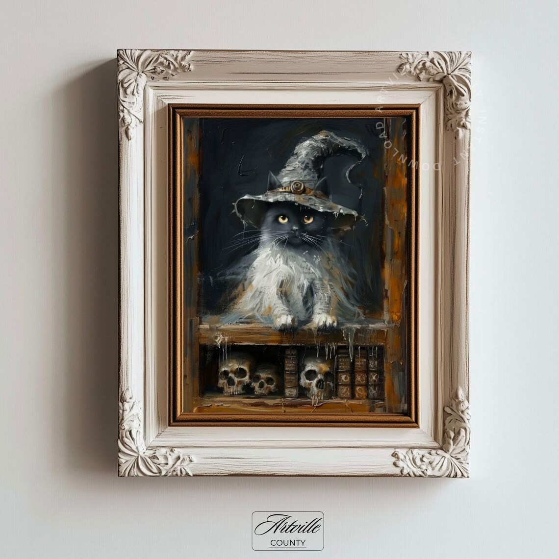 Witchy Cat Halloween Poster, Whimsigoth Wall Art