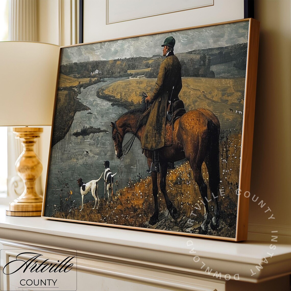 Horseback Rider Riverbend Hounds Vintage Hunting Landscape Poster - Image 3