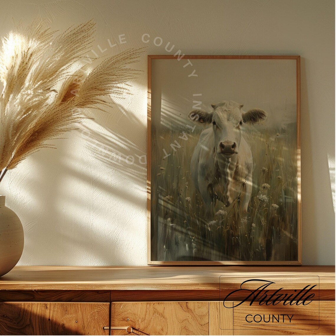 Cow Grazing Oil Painting, Farmhouse Wall Art - Image 4