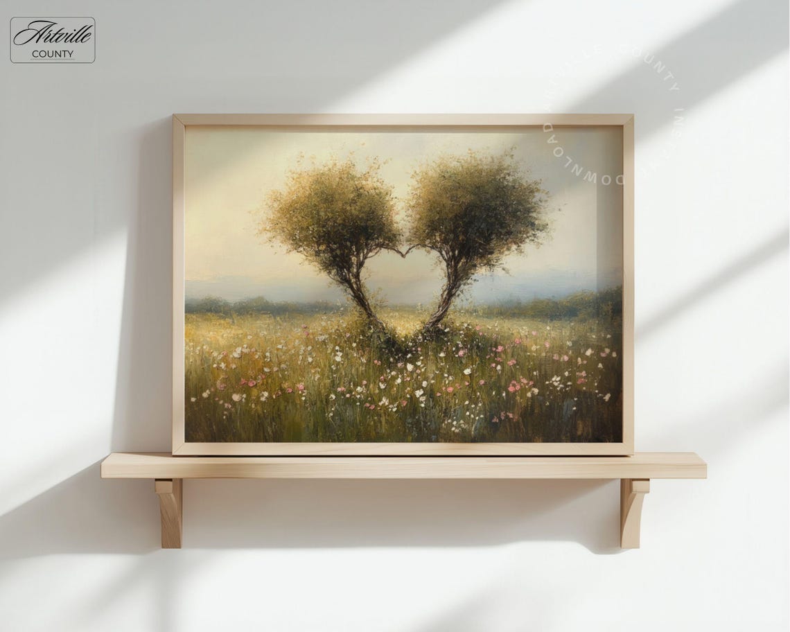 Heart Trees Meadow Wildflowers Vintage Romantic Landscape Poster - Image 2