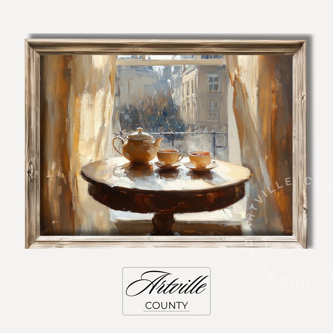 Tea Time Window View Vintage Teapot Still Life Painting Poster