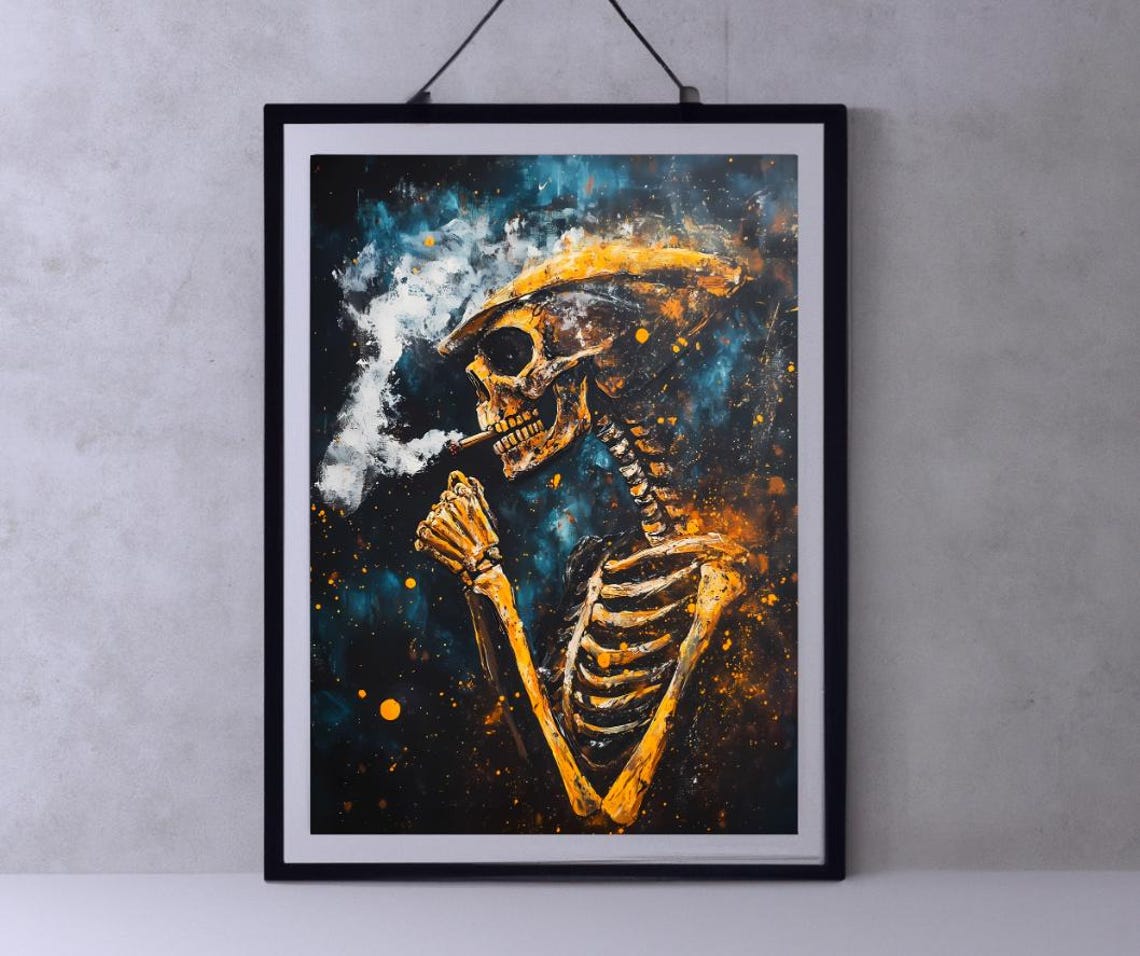 Van Gogh Print Skull Of A Skeleton With Burning Cigarette Moody Dark Academia Print Dark Wall Art Skull Art Print Gothic Wall Art