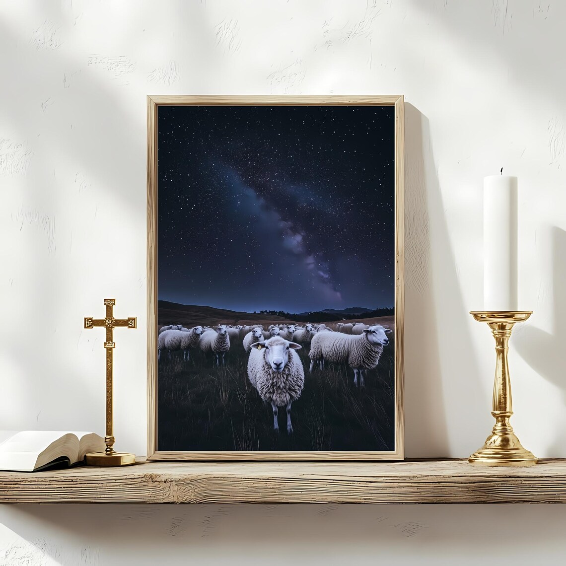 Lost Sheep Flock Starry Night Sky Photography Milky Way Farm Animal Poster