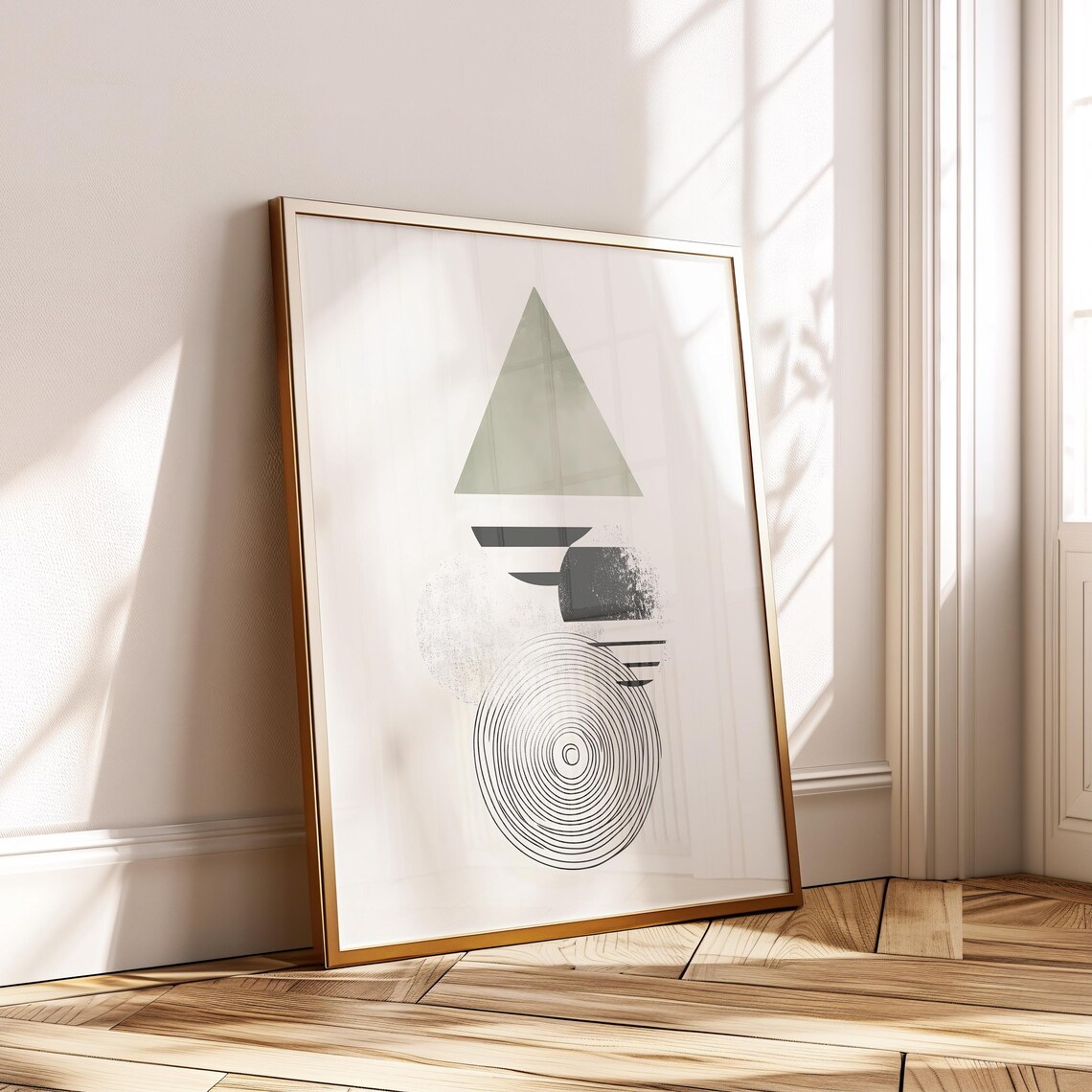 Sage Green Geometric Wall Art Abstract Triangle Circle Poster Modern Minimalist Print Instant Decor