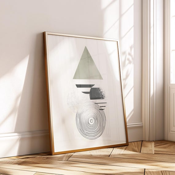 Sage Green Geometric Wall Art Abstract Triangle Circle Poster Modern Minimalist Print Instant Decor