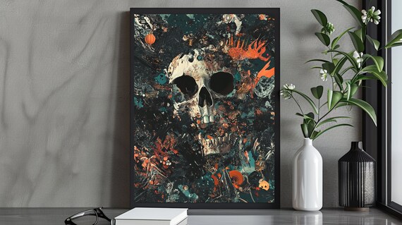 Dark Abstract Skull Fantasy Art Print Gothic Wall Decor Horror And Lovers
