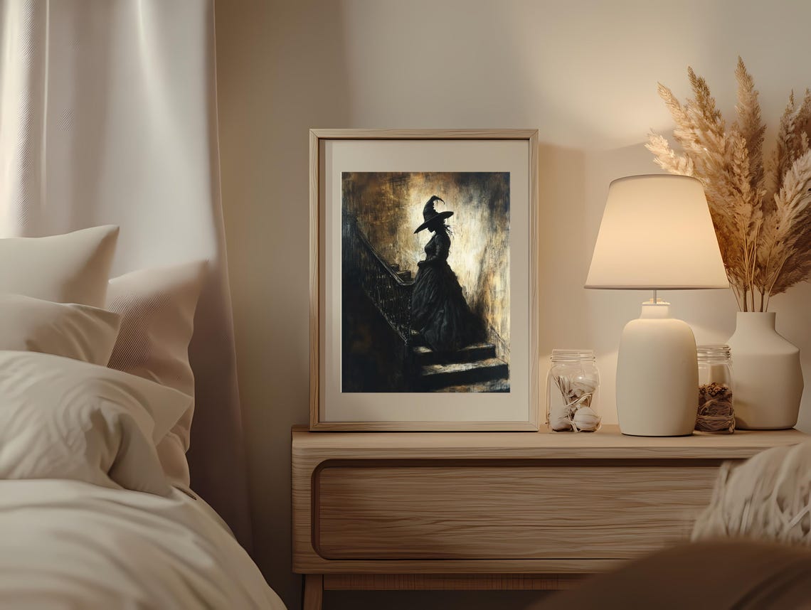 Dark Witch Silhouette Gothic Staircase Haunting Halloween Art Poster - Image 2