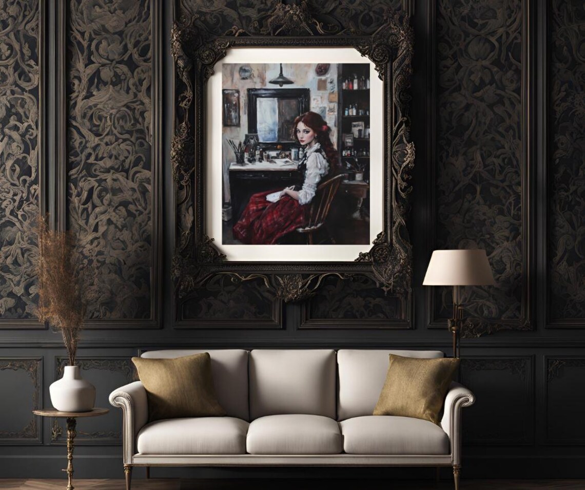 Vintage Studio Portrait of a Red-Haired Woman Artist Oil Painting Poster - Image 3
