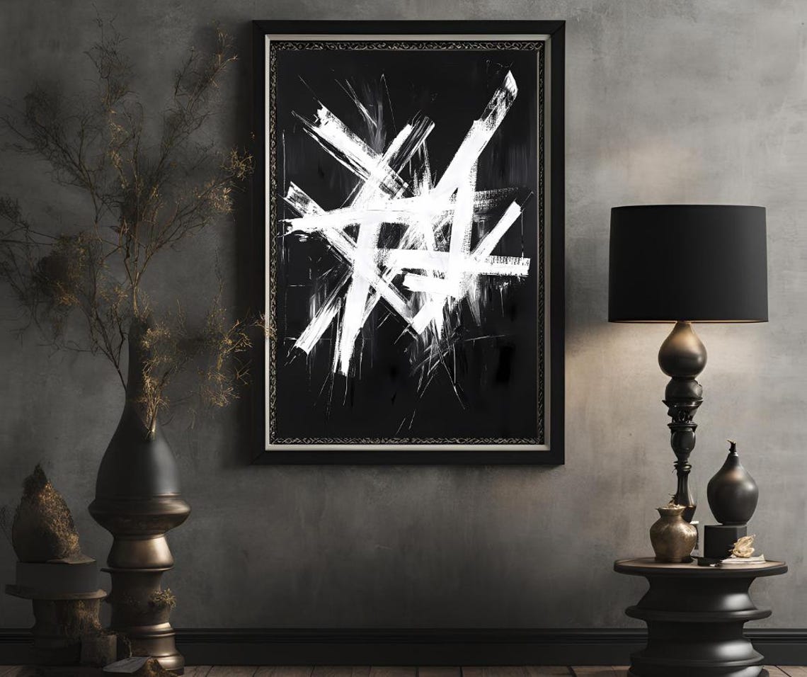 Black White Grey Abstract Art Prints Modern Painting Neutral Gallery Wall Decor - Image 2
