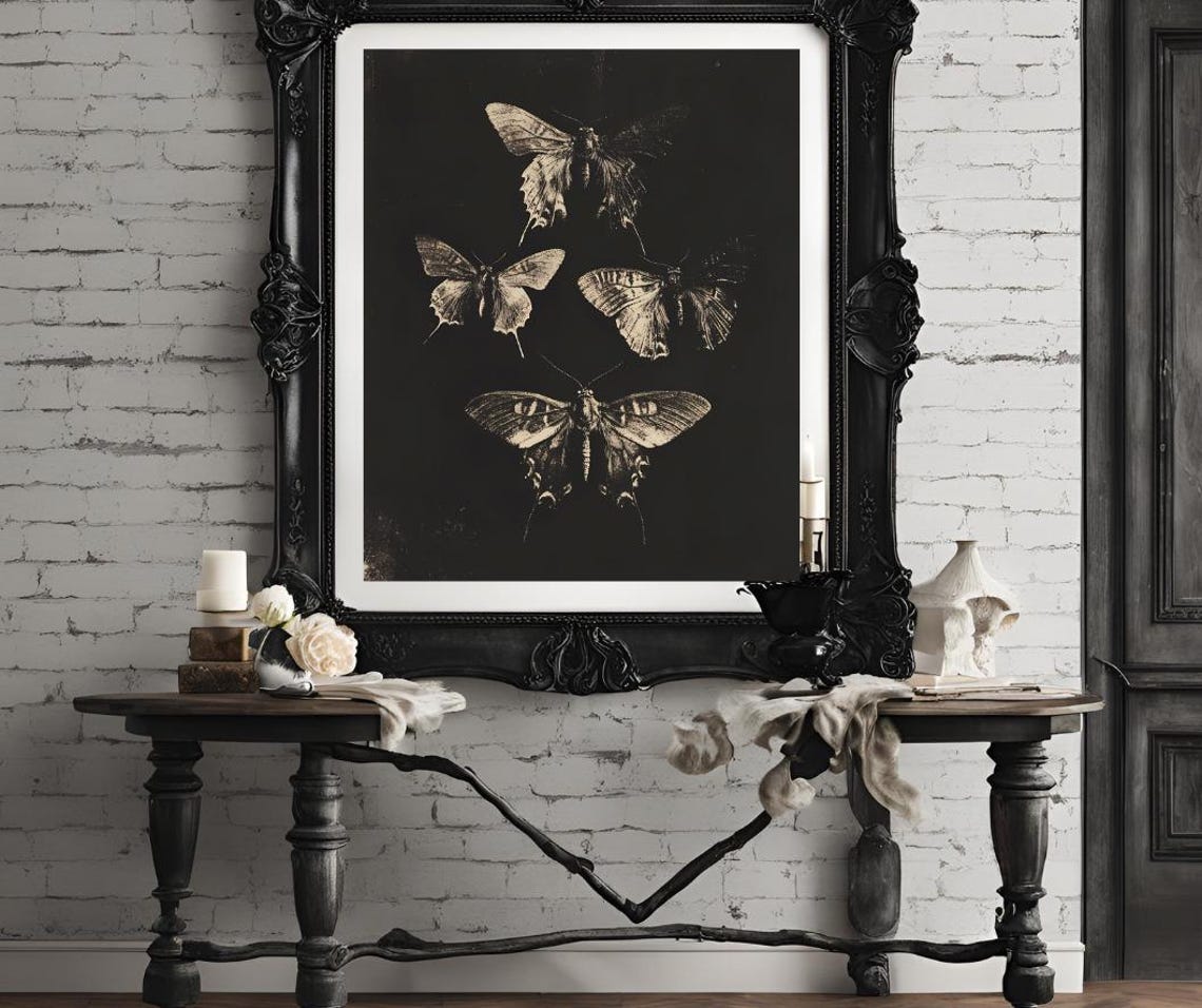 Dark Butterfly Print Vintage Butterfly Art Black Butterfly Print Black Background Dark Wall Art Insect Poster Art Prints - Image 4