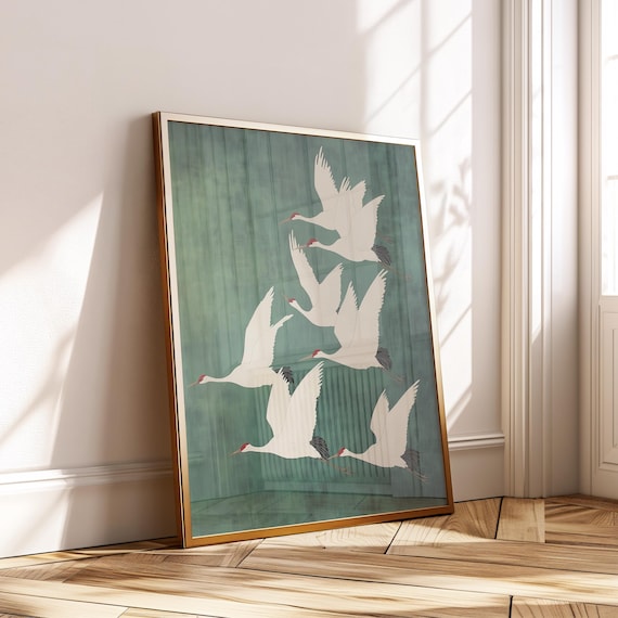 Japandi Sandhill Crane Print Minimalist Bird Poster