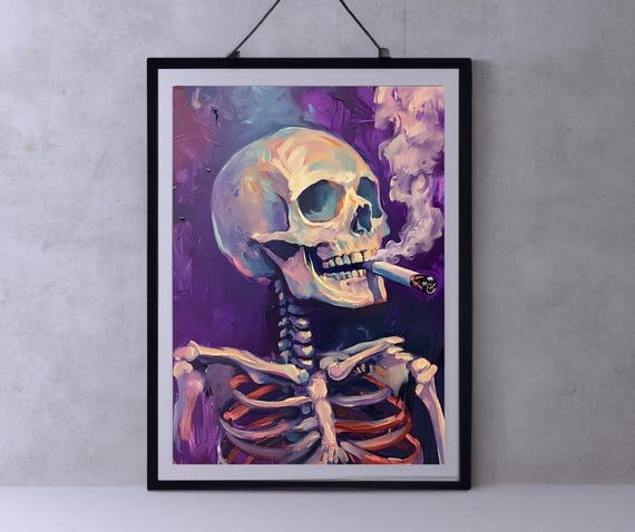 Van Gogh Print Skull Of A Skeleton With Burning Cigarette Moody Dark Academia Print Dark Wall Art Skull Art Print Gothic Wall Art