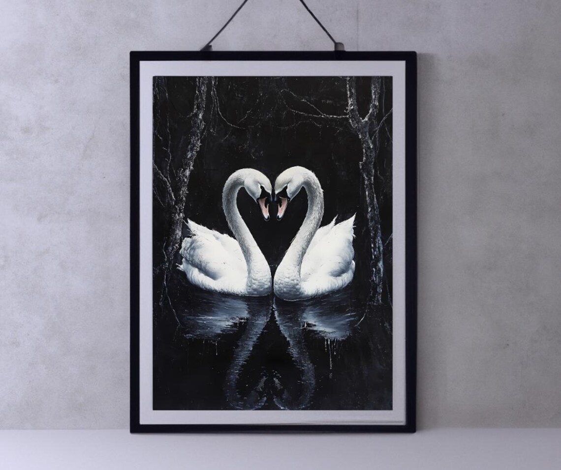 Swan Wall Art Swan Painting Print Vintage Antique Swan Print Extra Large Wall Art Dark Aesthetics Art Dark Oil Painting Dark Academia