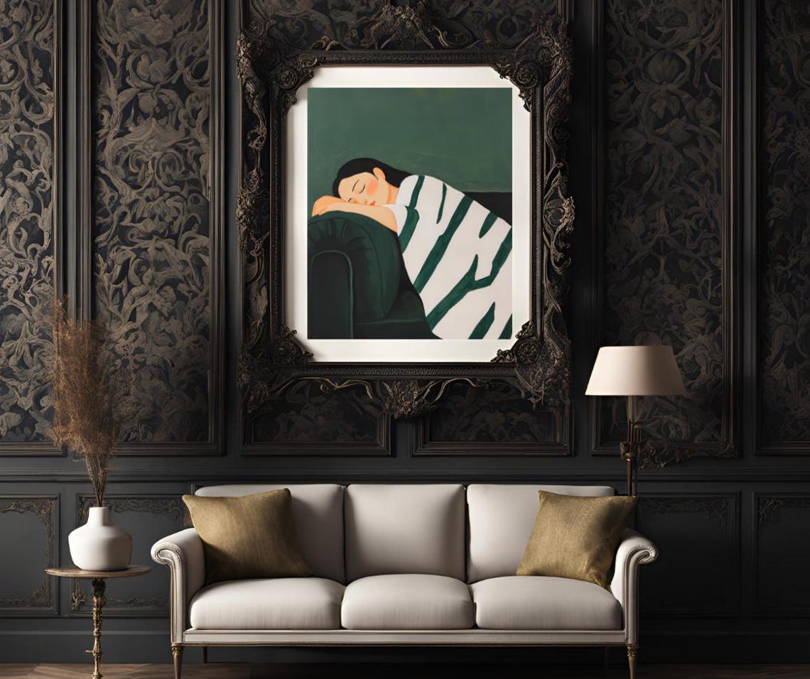 Emerald Green Abstract Woman Resting Minimalist Modern Art Poster - Image 3