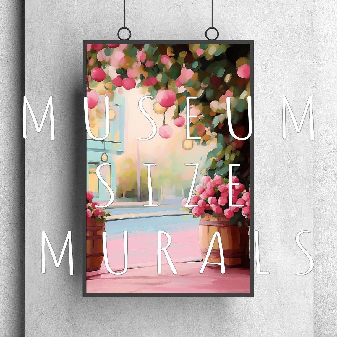 Pink Flower Canopy Over Garden Street with Lanterns Pastel Wall Poster - Image 3