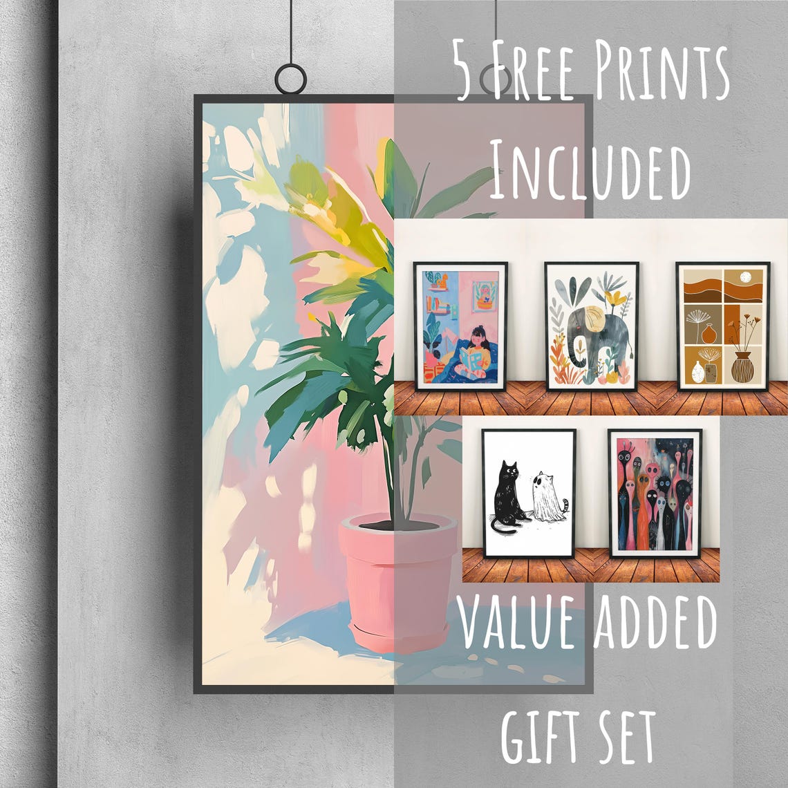 Potted Palm Plant Pink Terracotta Pot Pastel Botanical Art Poster - Image 3