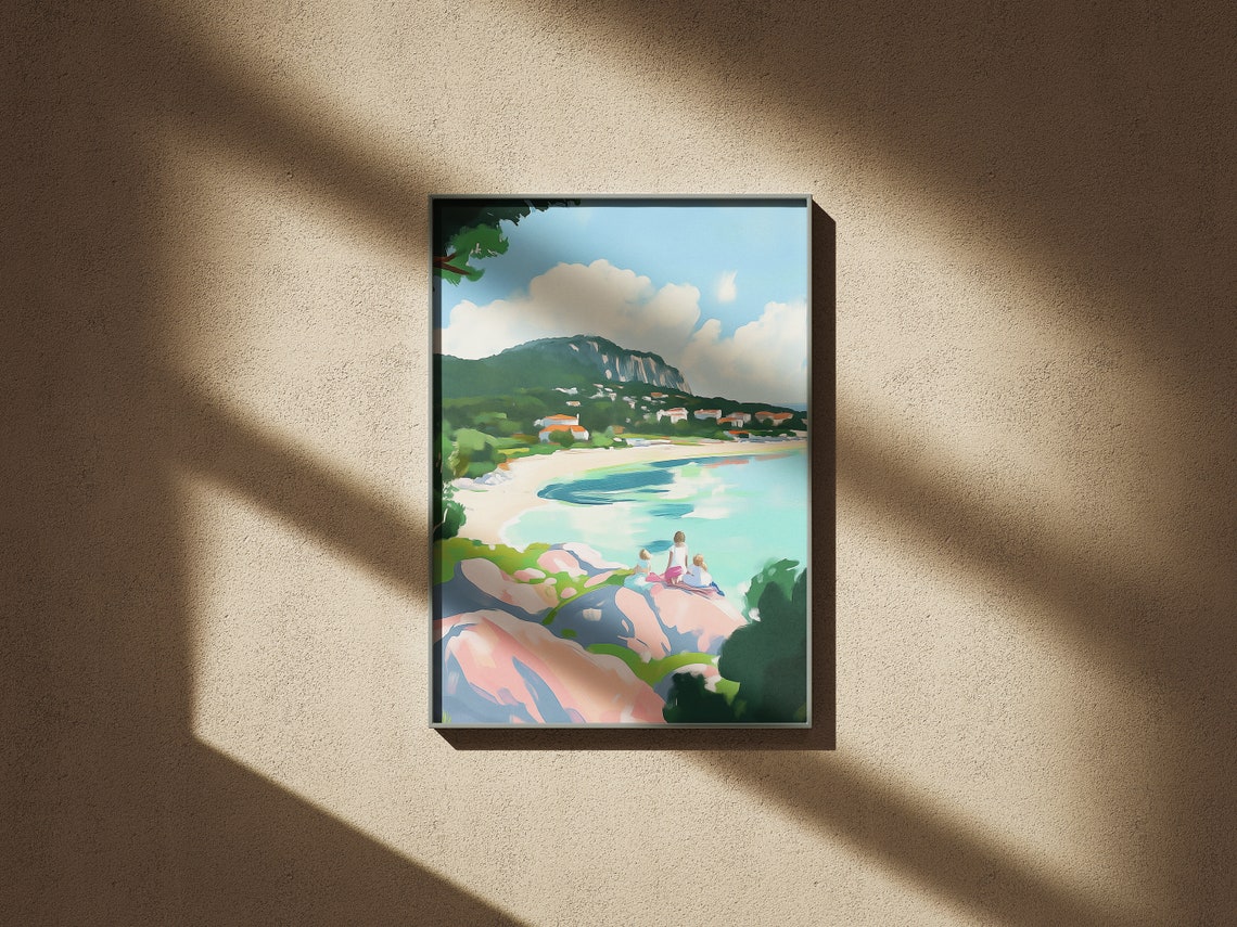 Coastal Bay Overlook Turquoise Beach Town Summer Wall Art Print - Image 4