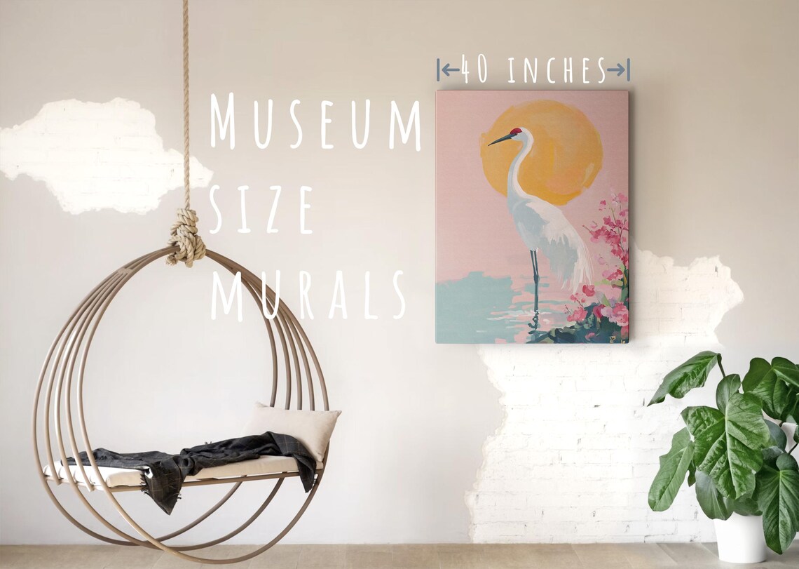 Heron Crane Japanese Decor Art Print, Japandi Style - Image 5