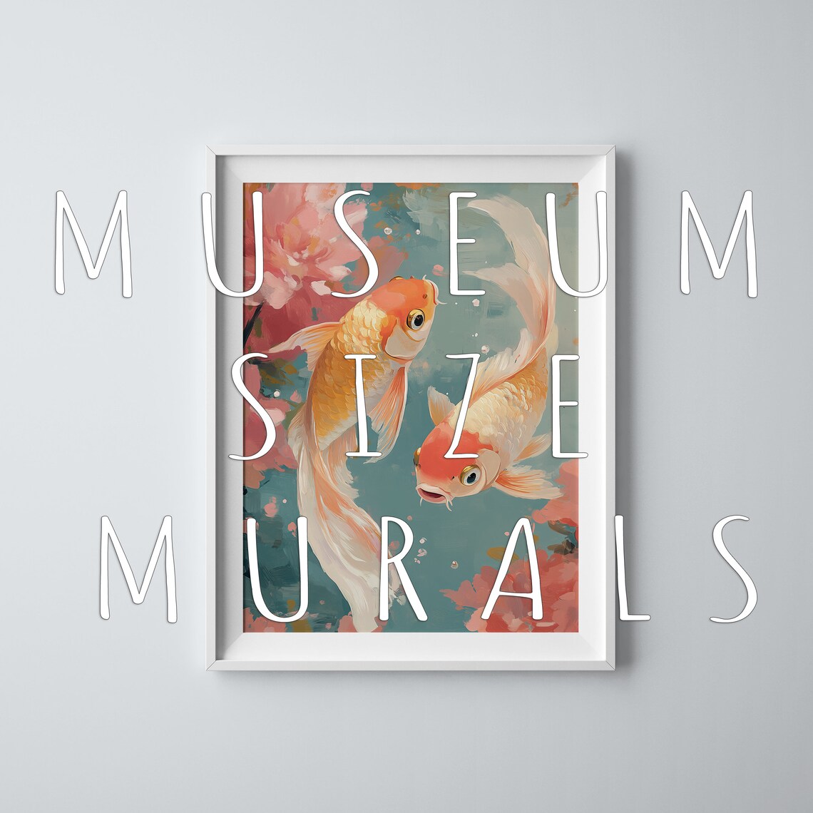 Koi Fish Swimming Among Pink Peonies Pastel Water Pond Art Poster - Image 3